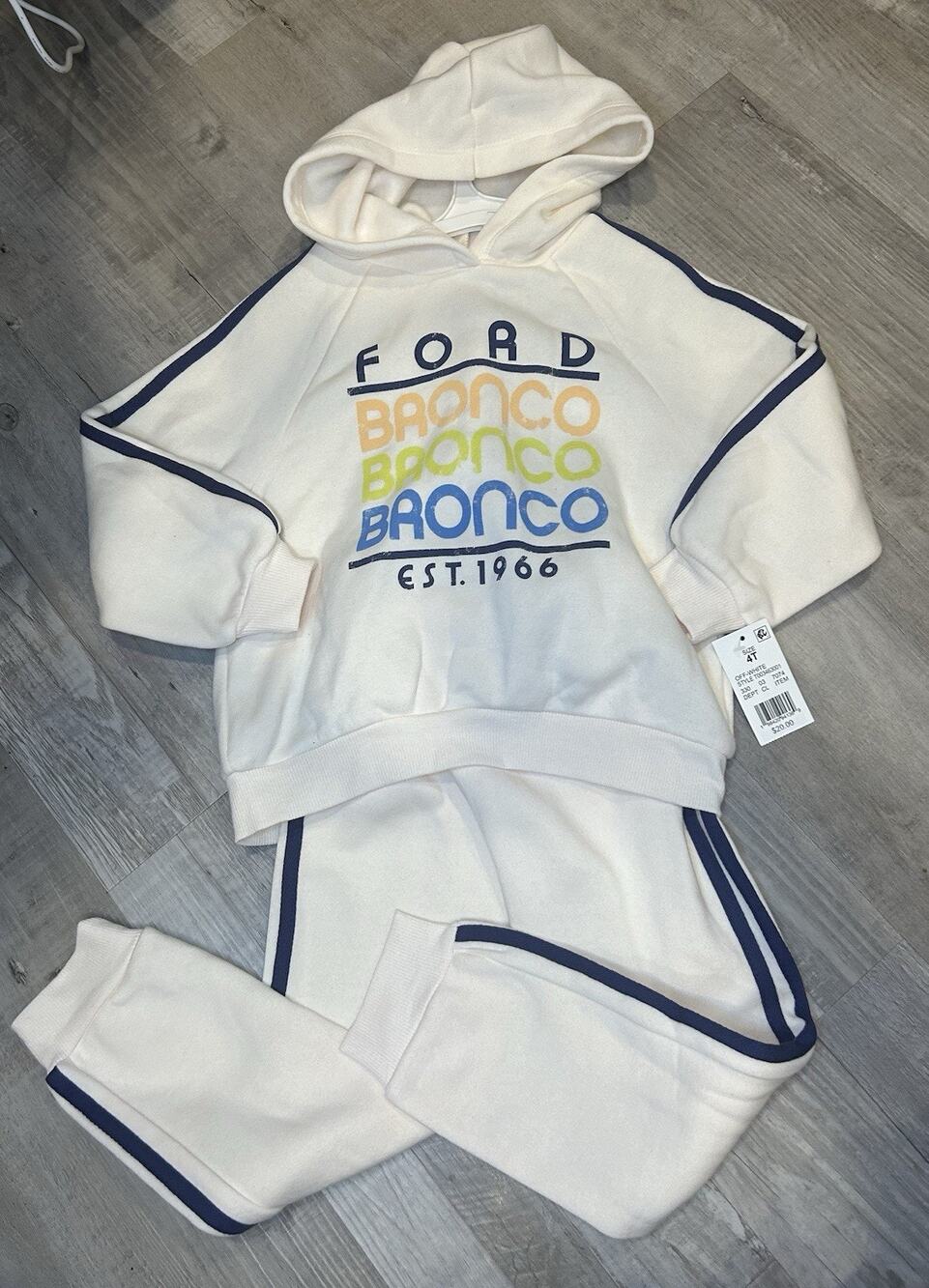 Toddler Boys' 2pc Ford Bronco Fleece Sweatshirt & Pants Set - Off-White 5T New